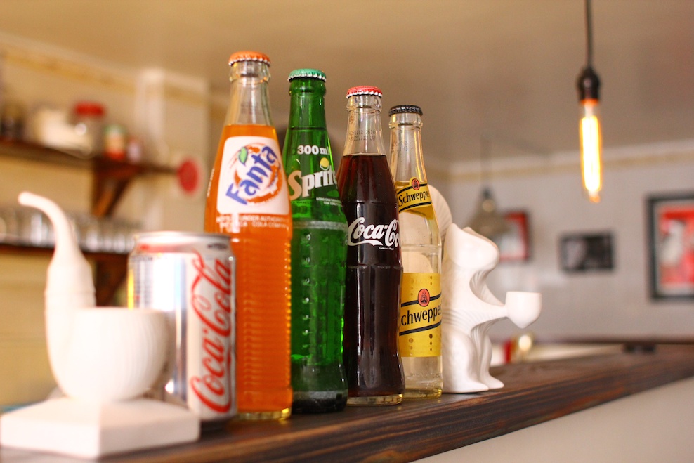 Sodas in Bottles: Sprite, Fanta, Coke, Soda Water